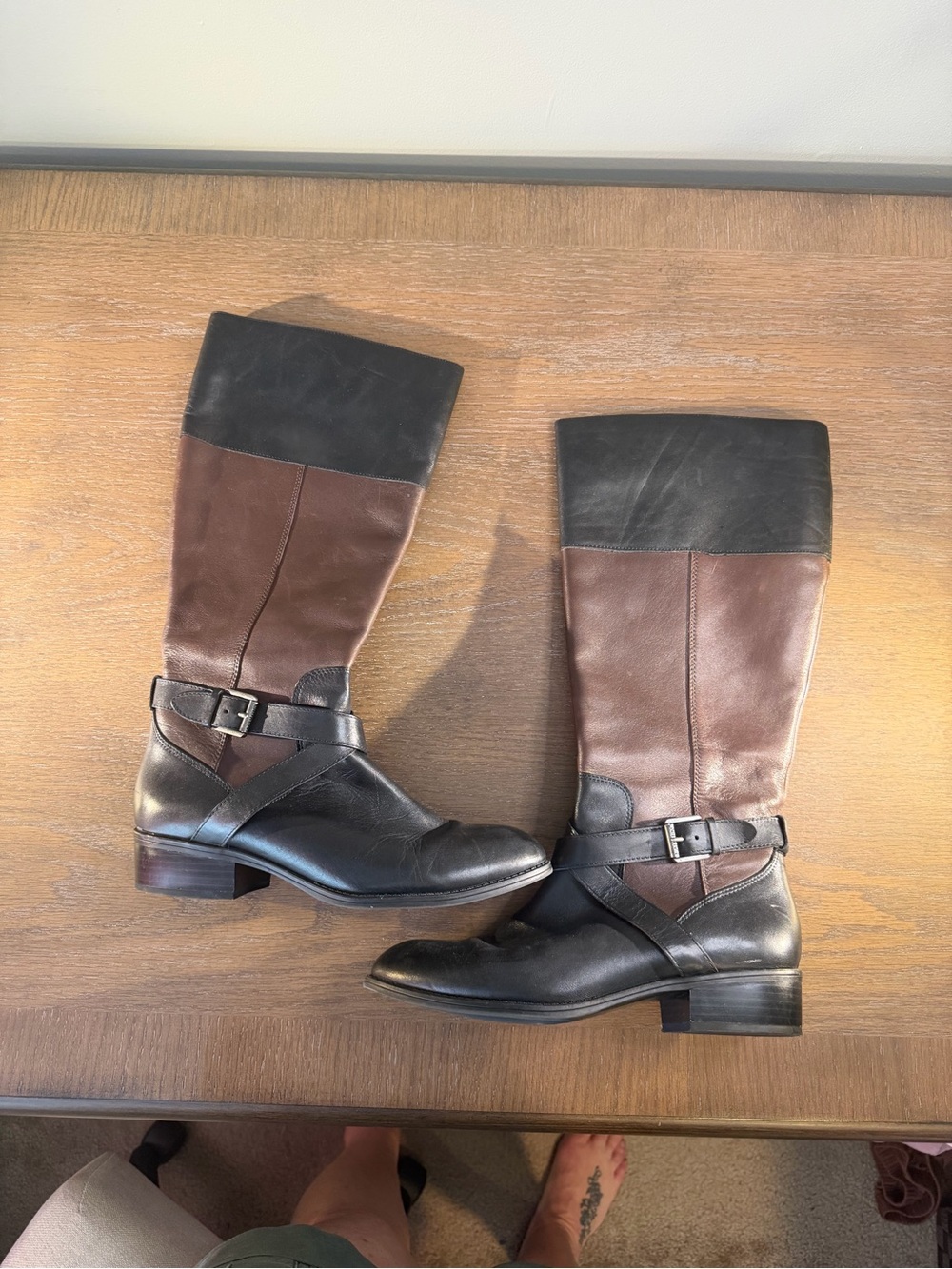 Ralph Lauren Two-Tone Brown and Black Leather Riding Boots